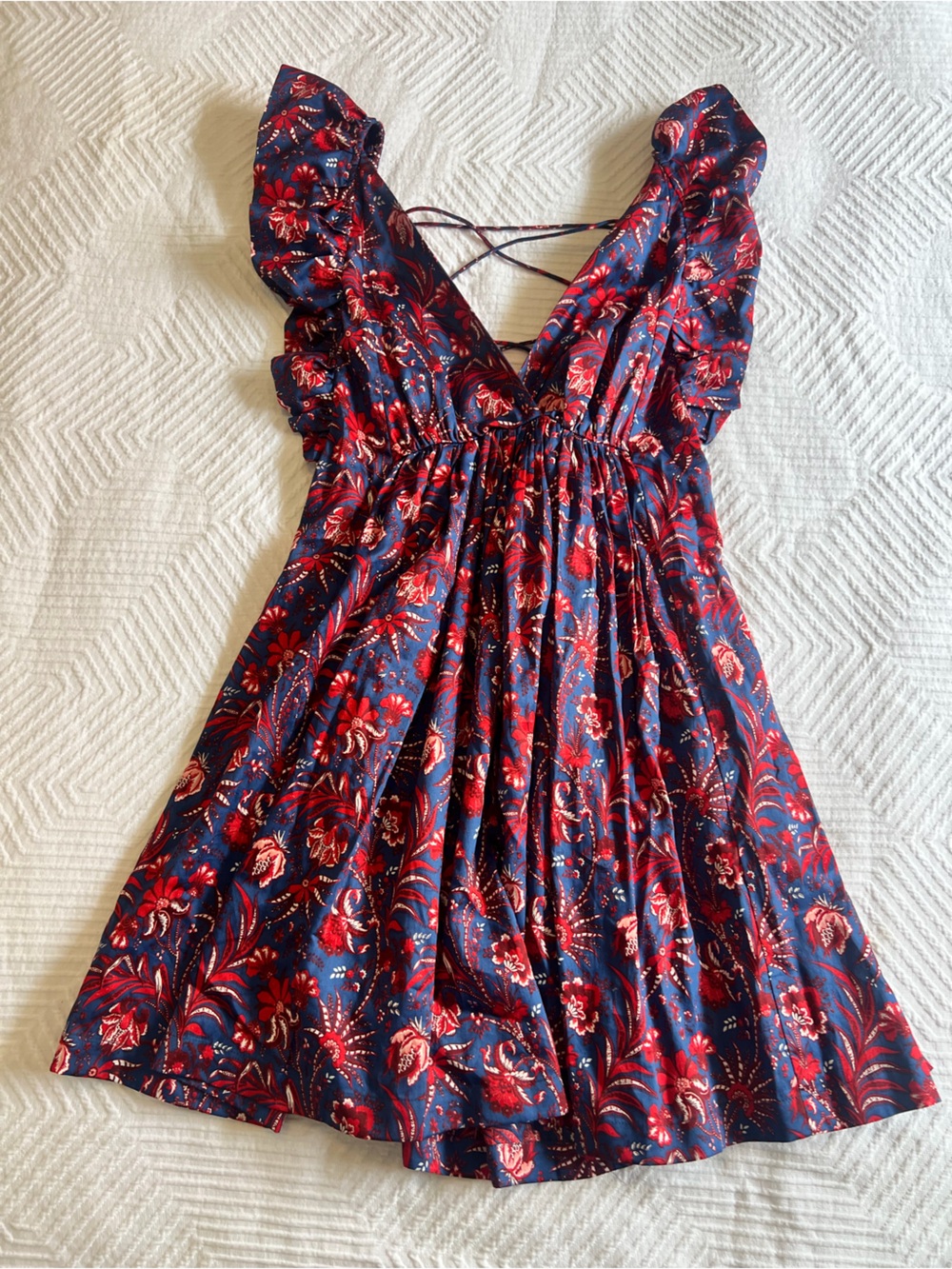 NWT - Mango x Chuffy - 100% cotton - Navy Dress Red Floral Print - ruffles